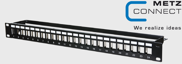 Keystone 19 inch module frame 1RU 24 port black unequipped,shielded  -  METZ CONNECT